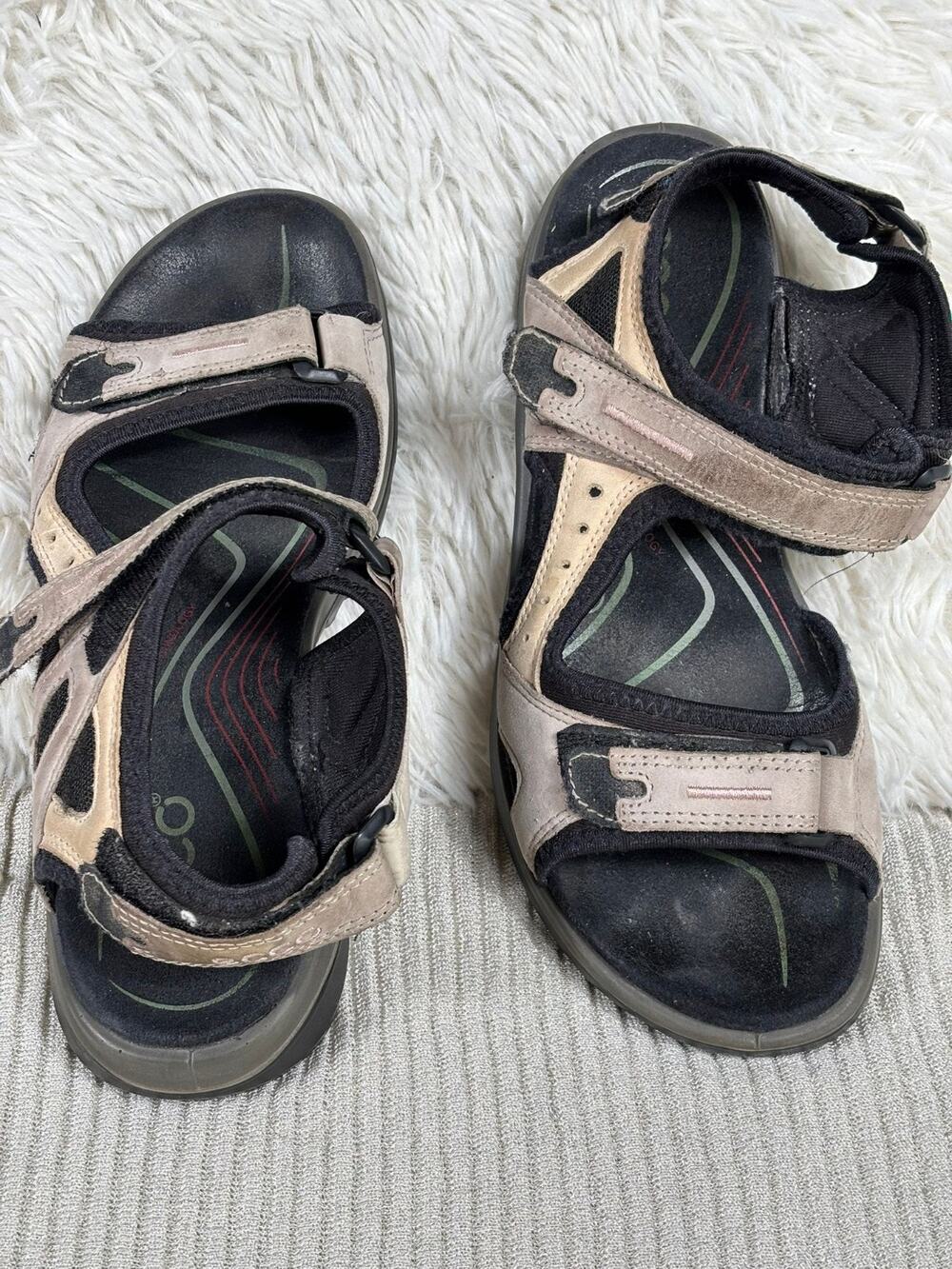 ECCO Yucatan Hiking Sandals Strap Tan Leather Outdoor Women's Sz 39 EU Trek Walk